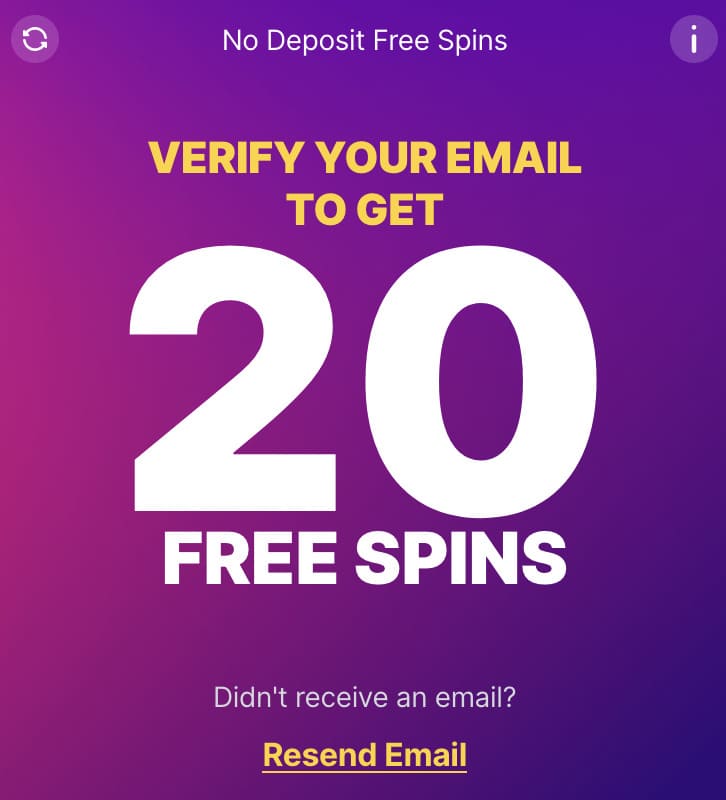 get 20 free spins for email verification